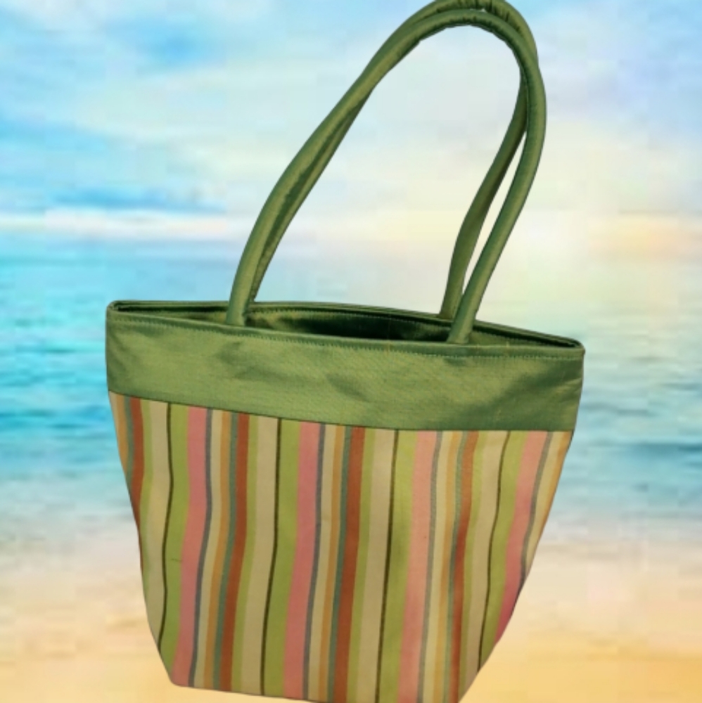 Sarissa designs green striped bag NWT